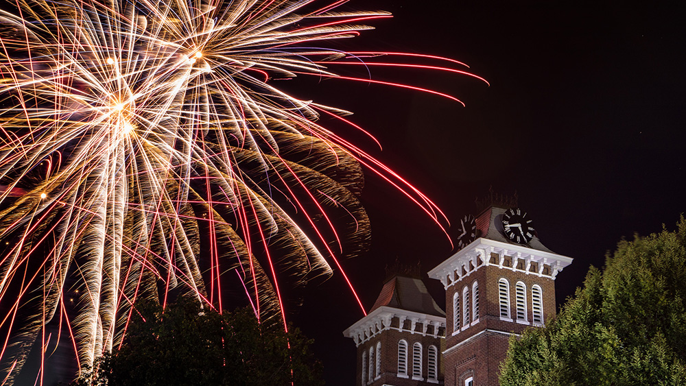 Fireworks above Old Main.